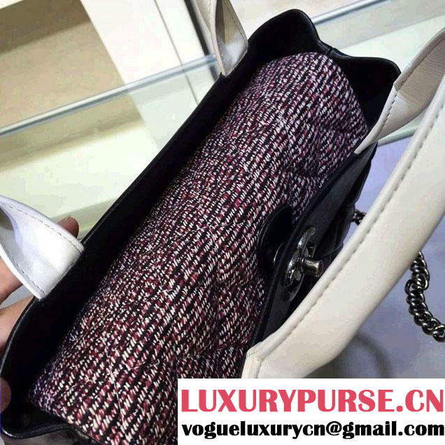 Chanel Tweed/Calfskin Tote Small Bag Black/White 2016