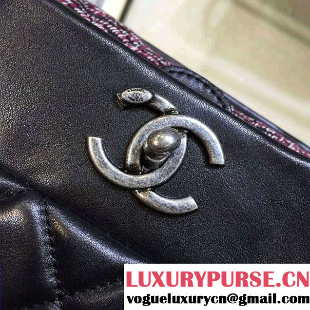 Chanel Tweed/Calfskin Tote Small Bag Black/White 2016