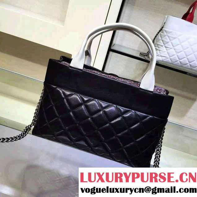 Chanel Tweed/Calfskin Tote Small Bag Black/White 2016