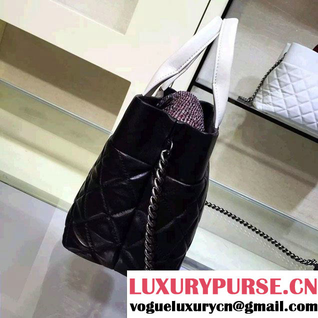 Chanel Tweed/Calfskin Tote Small Bag Black/White 2016