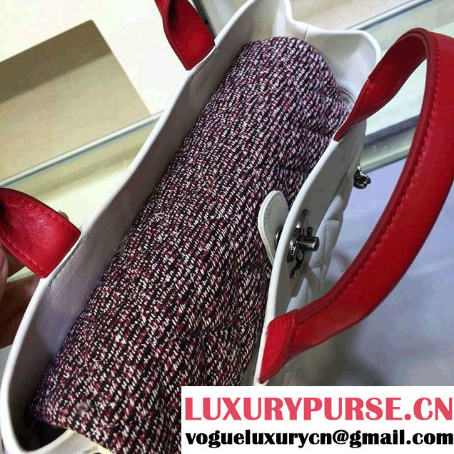 Chanel Tweed/Calfskin Tote Large Bag White/Red 2016