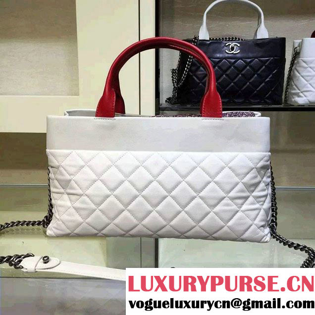 Chanel Tweed/Calfskin Tote Large Bag White/Red 2016