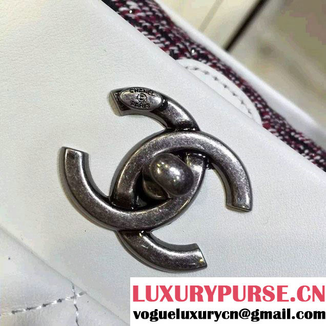 Chanel Tweed/Calfskin Tote Large Bag White/Red 2016