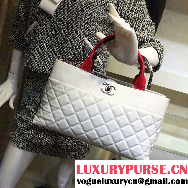 Chanel Tweed/Calfskin Tote Large Bag White/Red 2016