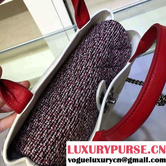 Chanel Tweed/Calfskin Tote Small Bag White/Red 2016