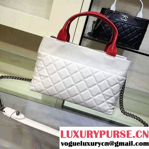 Chanel Tweed/Calfskin Tote Small Bag White/Red 2016