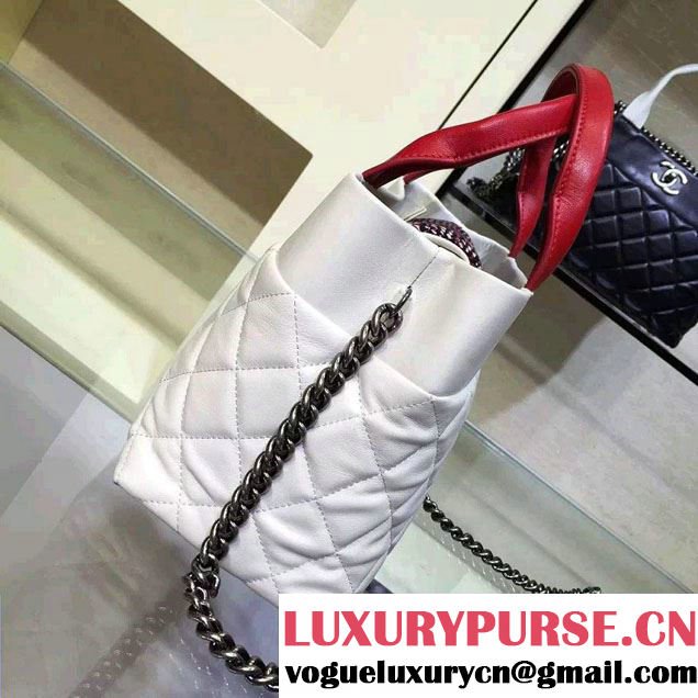 Chanel Tweed/Calfskin Tote Small Bag White/Red 2016