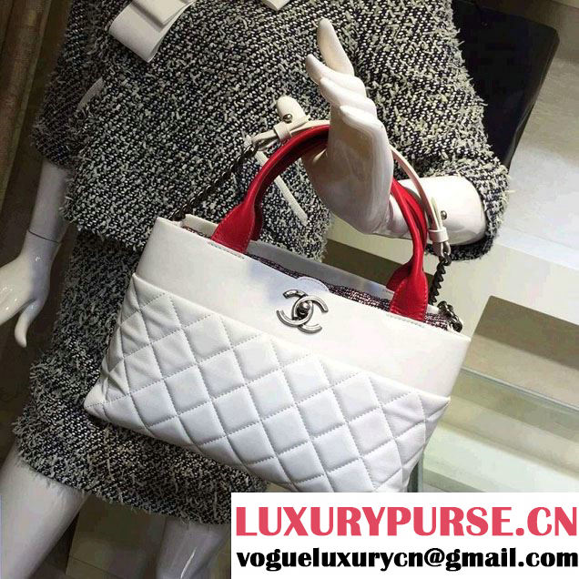 Chanel Tweed/Calfskin Tote Small Bag White/Red 2016