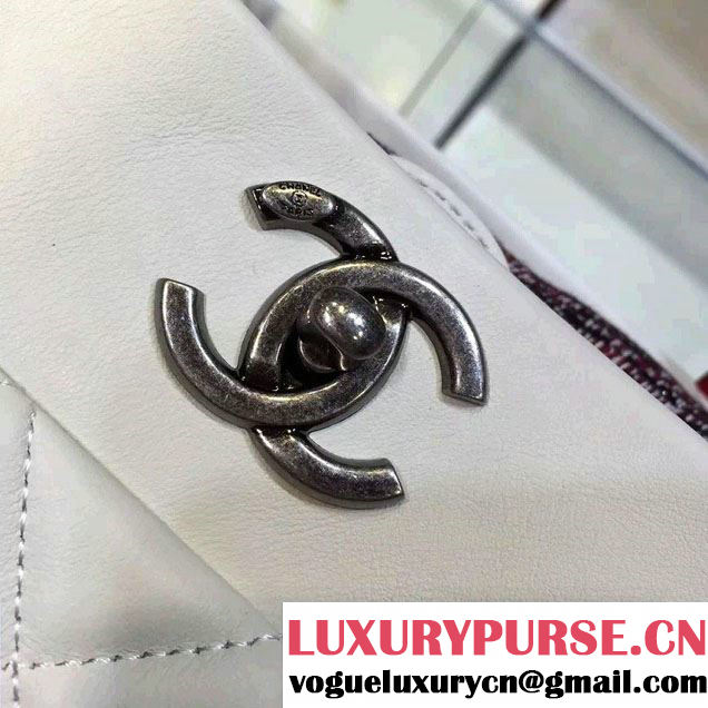 Chanel Tweed/Calfskin Tote Small Bag White/Red 2016