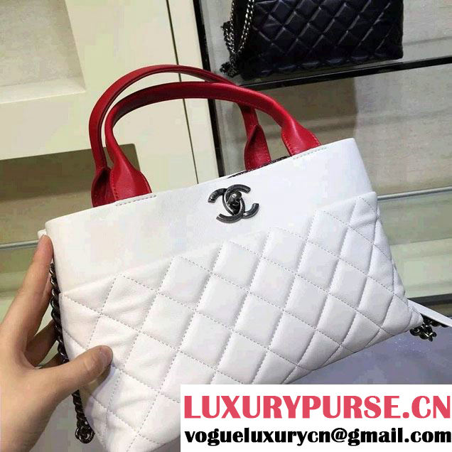 Chanel Tweed/Calfskin Tote Small Bag White/Red 2016