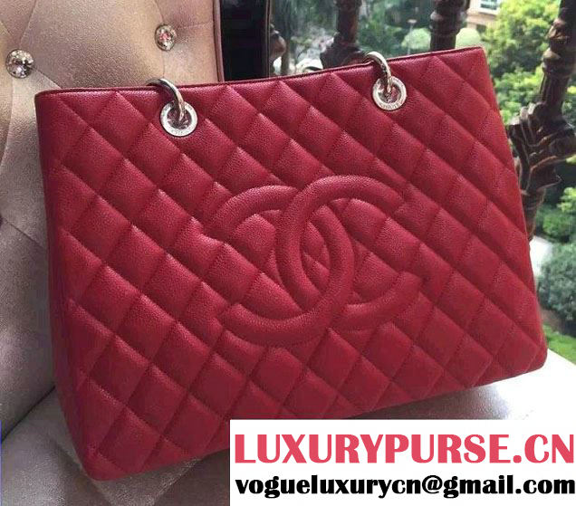 Chanel Caviar Leather GST Shopping Tote Bag Red