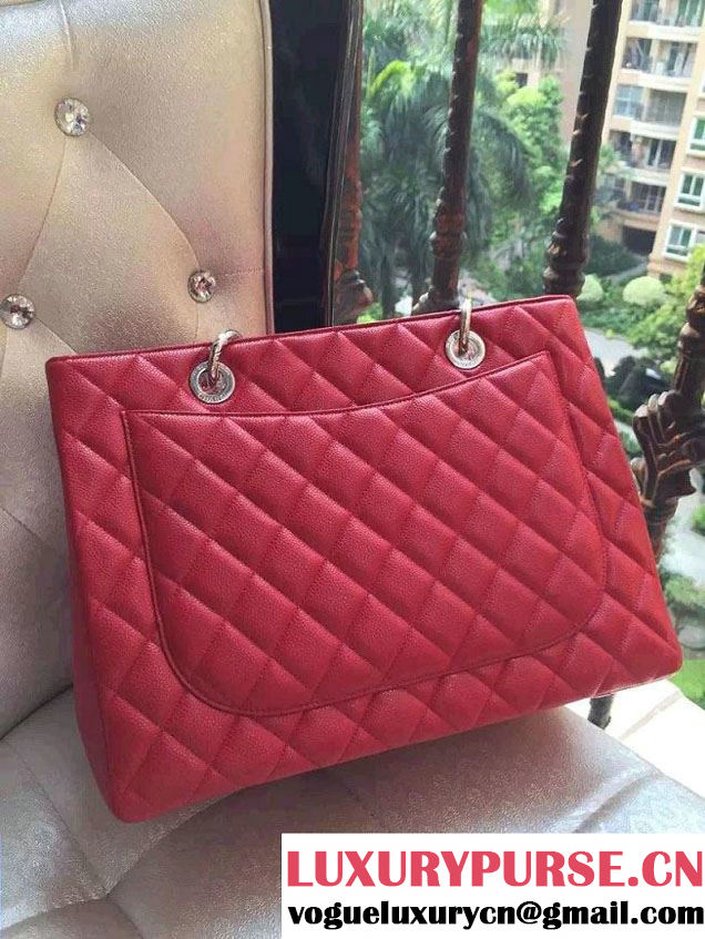 Chanel Caviar Leather GST Shopping Tote Bag Red