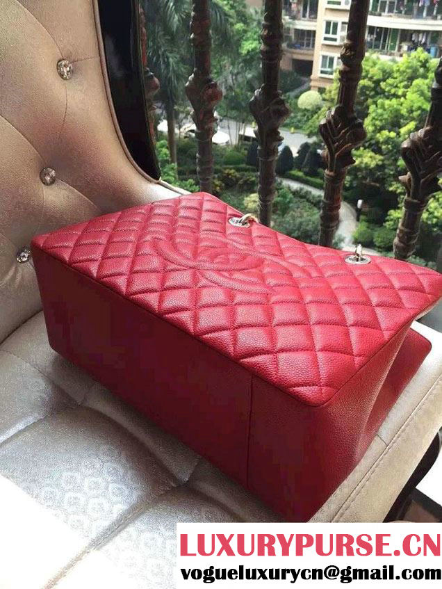 Chanel Caviar Leather GST Shopping Tote Bag Red