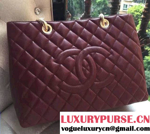 Chanel Caviar Leather GST Shopping Tote Bag Date Red/Gold