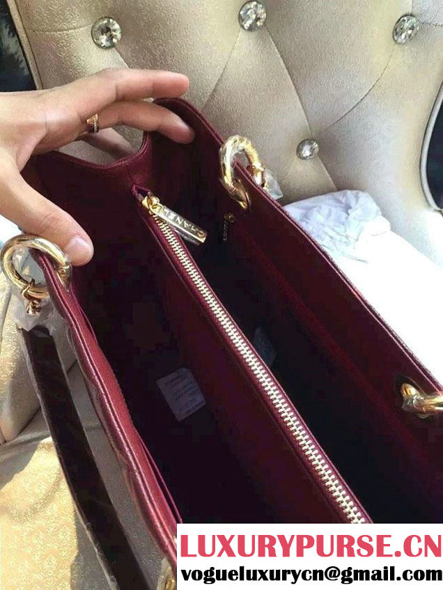 Chanel Caviar Leather GST Shopping Tote Bag Date Red/Gold
