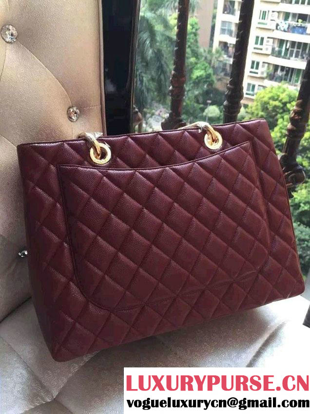 Chanel Caviar Leather GST Shopping Tote Bag Date Red/Gold