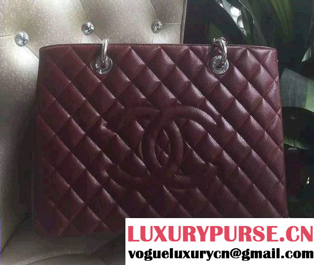 Chanel Caviar Leather GST Shopping Tote Bag Date Red/Silver