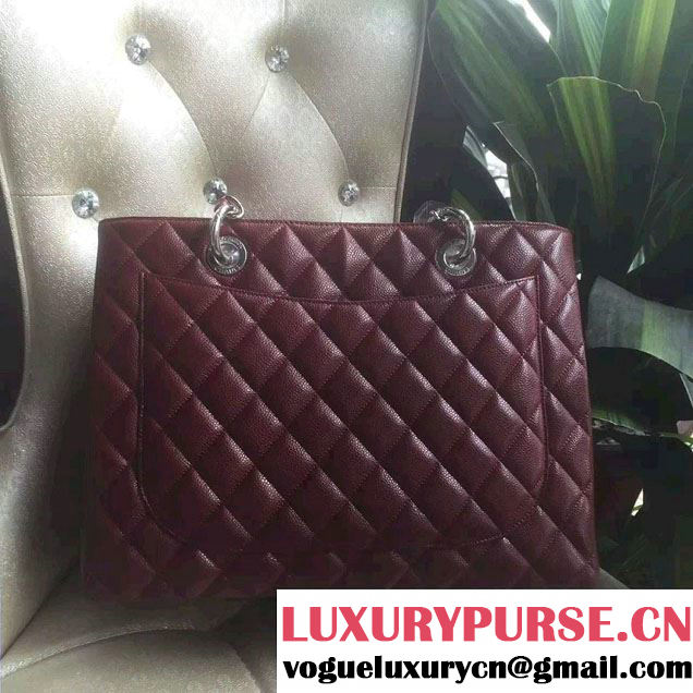 Chanel Caviar Leather GST Shopping Tote Bag Date Red/Silver