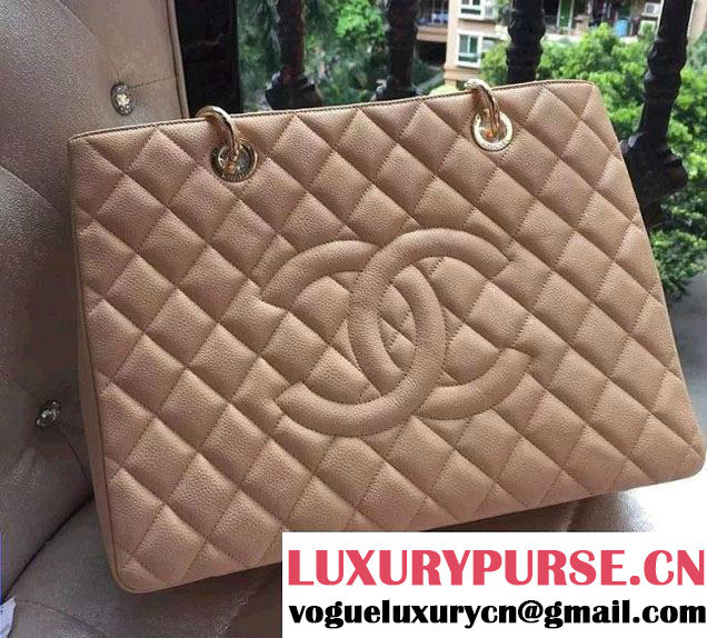 Chanel Caviar Leather GST Shopping Tote Bag Apricot/Gold