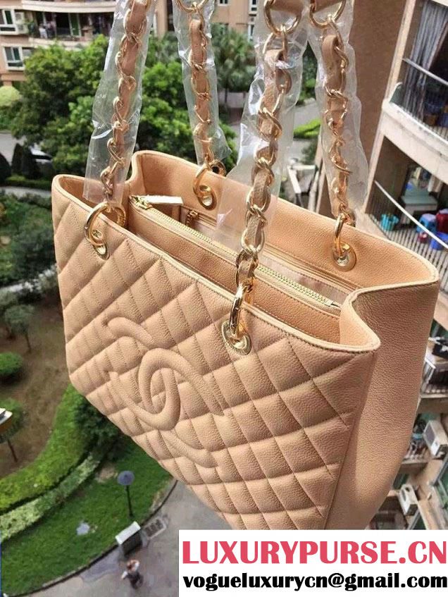 Chanel Caviar Leather GST Shopping Tote Bag Apricot/Gold