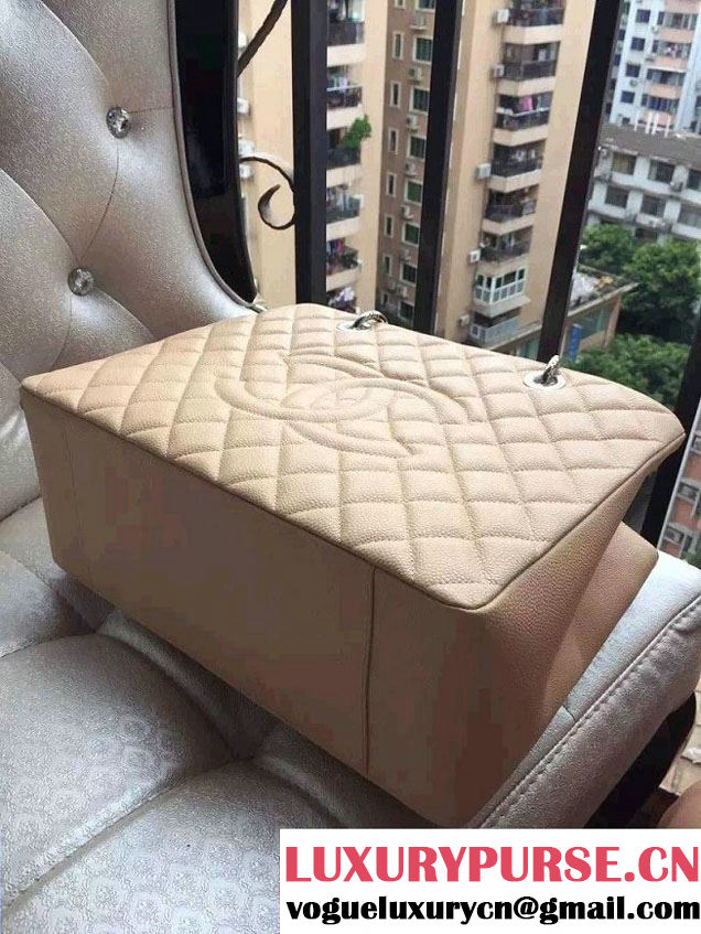 Chanel Caviar Leather GST Shopping Tote Bag Apricot/Silver