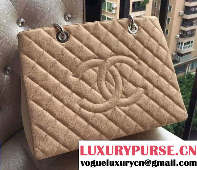 Chanel Caviar Leather GST Shopping Tote Bag Apricot/Silver