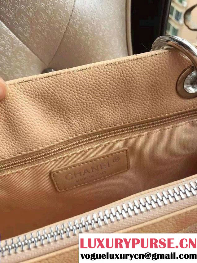 Chanel Caviar Leather GST Shopping Tote Bag Apricot/Silver