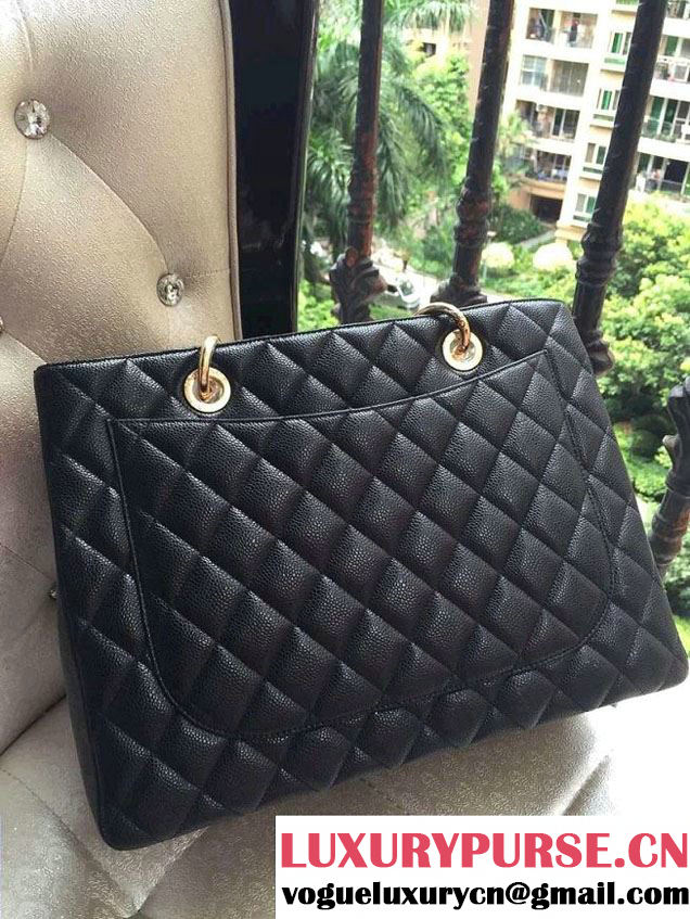 Chanel Caviar Leather GST Shopping Tote Bag Black/Gold