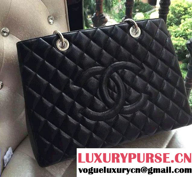 Chanel Caviar Leather GST Shopping Tote Bag Black/Silver