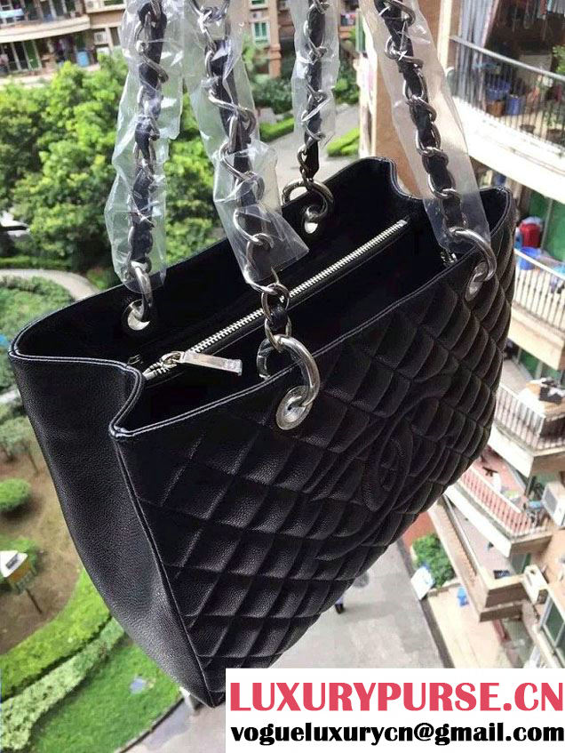 Chanel Caviar Leather GST Shopping Tote Bag Black/Silver