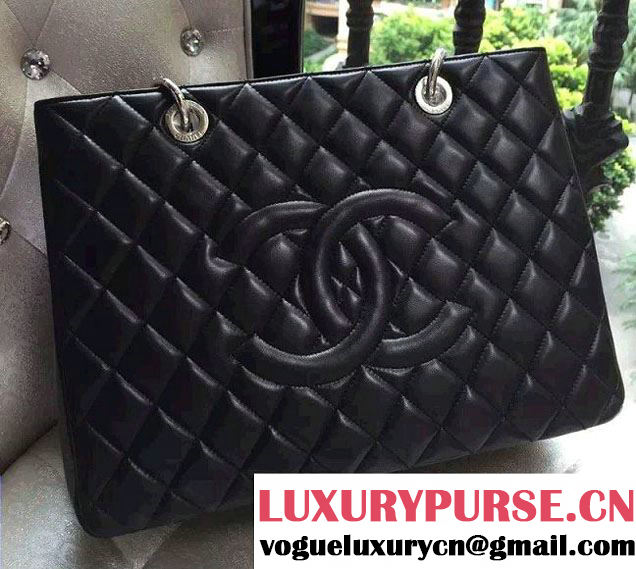 Chanel Lambskin Leather GST Shopping Tote Bag Black/Silver