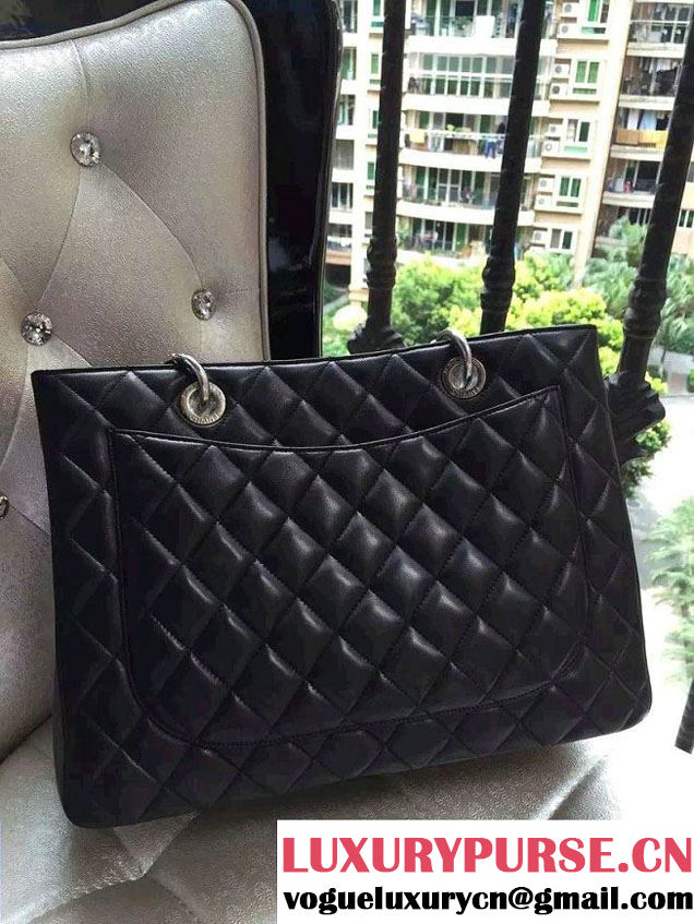 Chanel Lambskin Leather GST Shopping Tote Bag Black/Silver