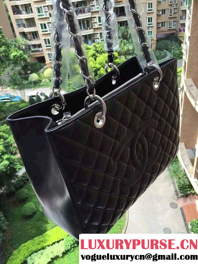 Chanel Lambskin Leather GST Shopping Tote Bag Black/Silver