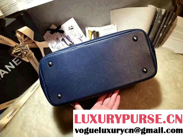 Chanel Grained Calfskin Tweed and Crests Top Handle Bag Blue 2016