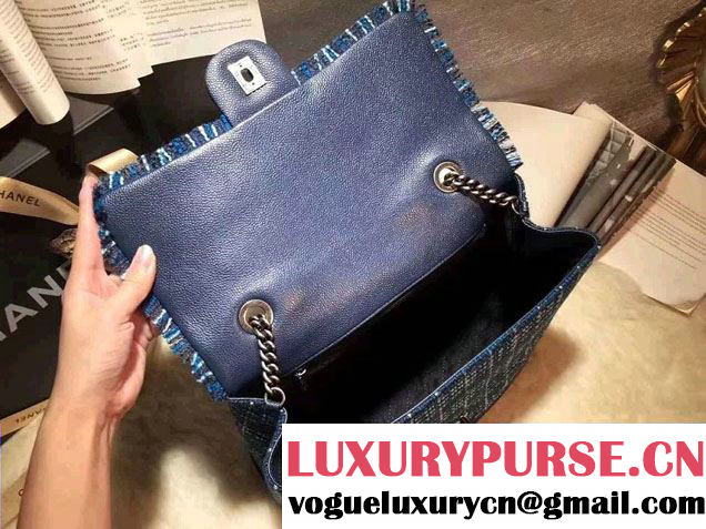 Chanel Grained Calfskin Tweed and Crests Top Handle Bag Blue 2016