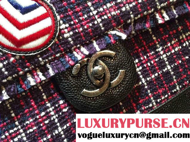 Chanel Grained Calfskin Tweed and Crests Top Handle Bag Red 2016