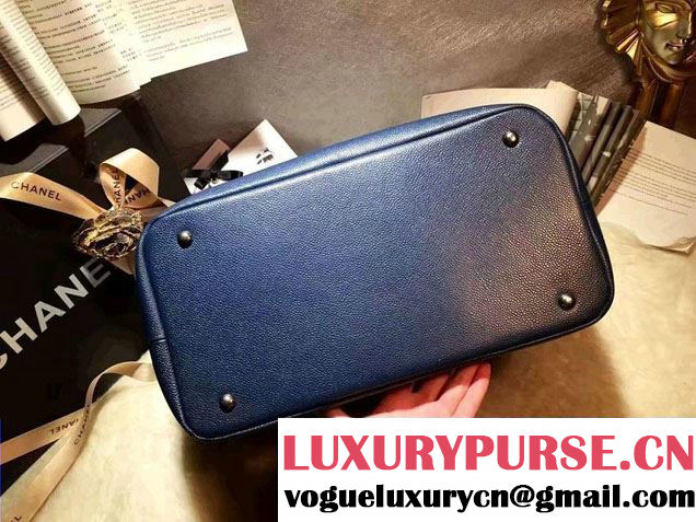 Chanel Grained Calfskin Tweed and Crests Bowling Bag A93310 Blue 2016