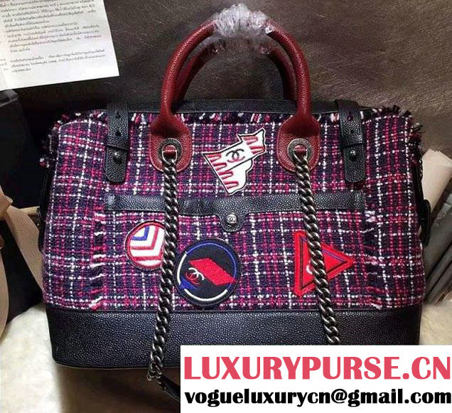 Chanel Grained Calfskin Tweed and Crests Bowling Bag A93310 Red 2016