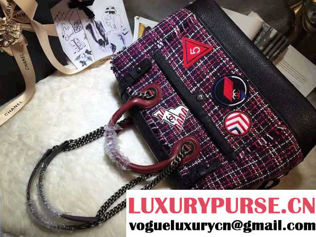 Chanel Grained Calfskin Tweed and Crests Bowling Bag A93310 Red 2016