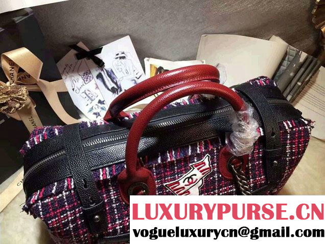 Chanel Grained Calfskin Tweed and Crests Bowling Bag A93310 Red 2016