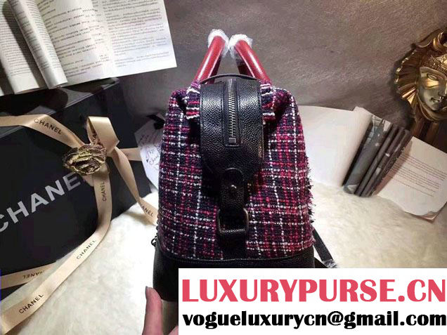 Chanel Grained Calfskin Tweed and Crests Bowling Bag A93310 Red 2016