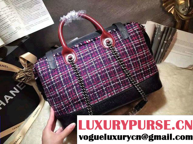 Chanel Grained Calfskin Tweed and Crests Bowling Bag A93310 Red 2016