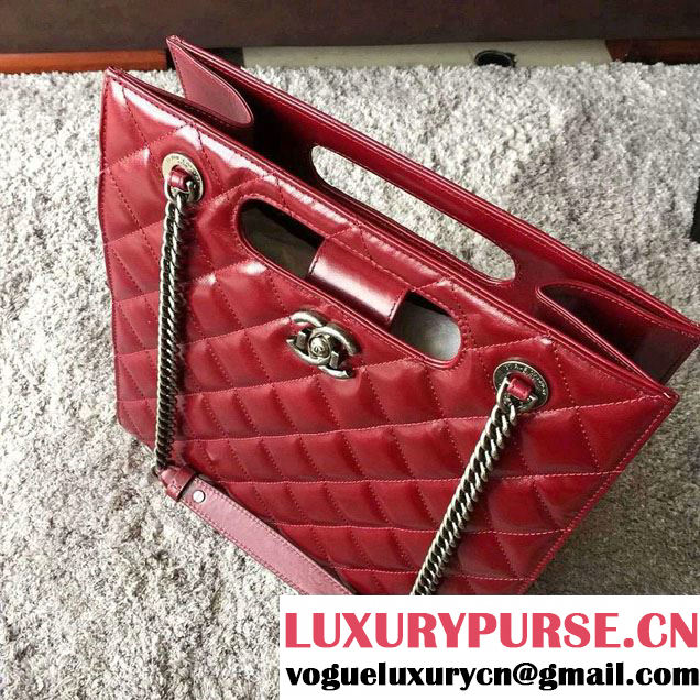Chanel Calfskin Small Shopping Tote Bag A93058 Red 2016