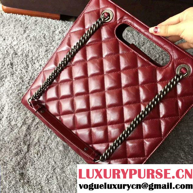 Chanel Calfskin Small Shopping Tote Bag A93058 Red 2016