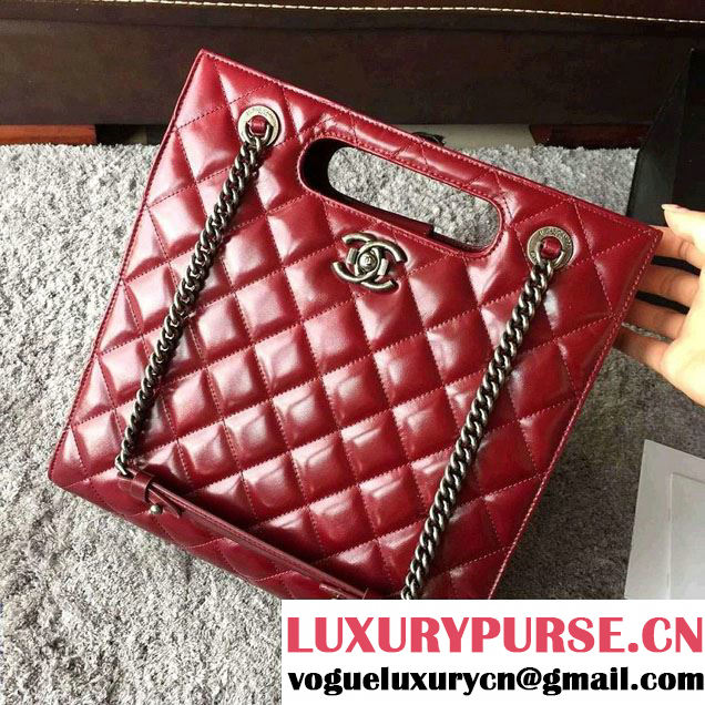 Chanel Calfskin Small Shopping Tote Bag A93058 Red 2016