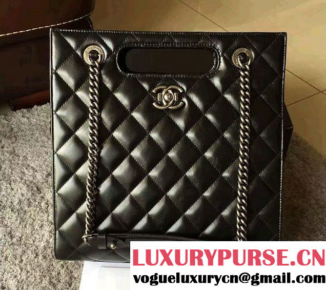 Chanel Calfskin Small Shopping Tote Bag A93058 Black 2016