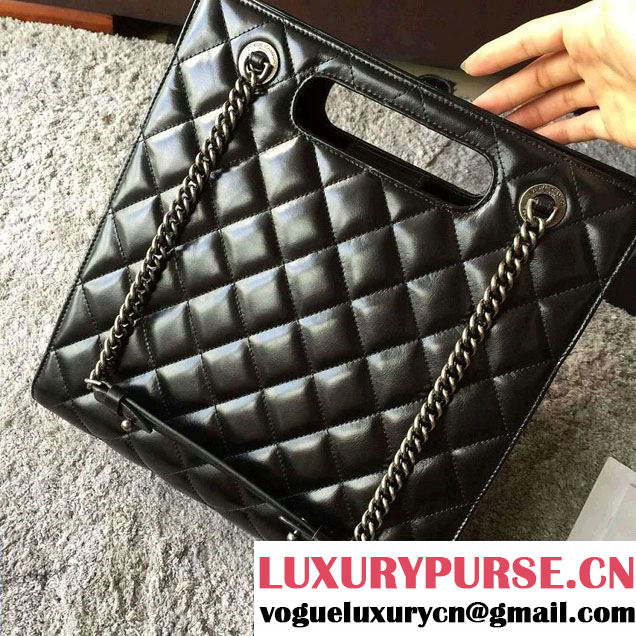 Chanel Calfskin Small Shopping Tote Bag A93058 Black 2016