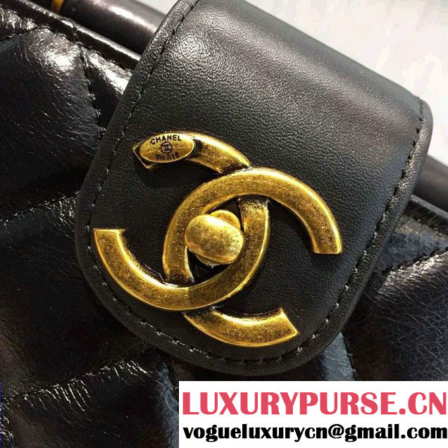 Chanel Calfskin/Gold Metal Large Shopping Tote Bag A93426 Black 2016