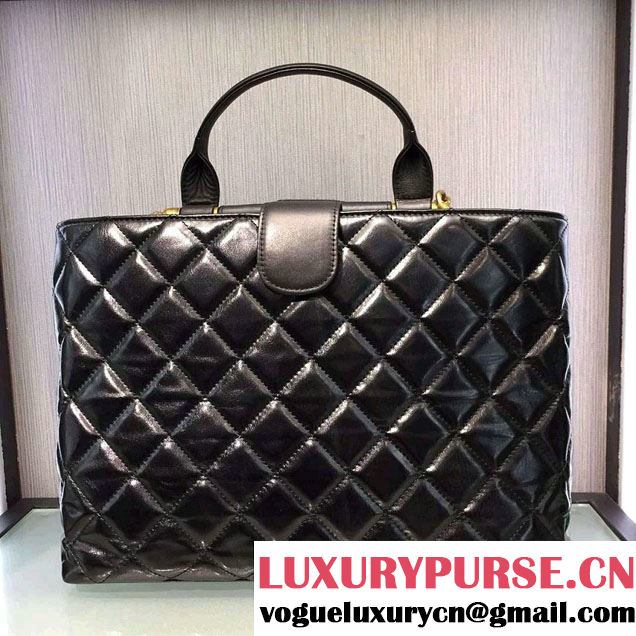 Chanel Calfskin/Gold Metal Large Shopping Tote Bag A93426 Black 2016