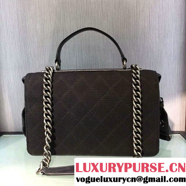 Chanel Jersey and Calfskin Top Handle Shoulder Bag Black 2016